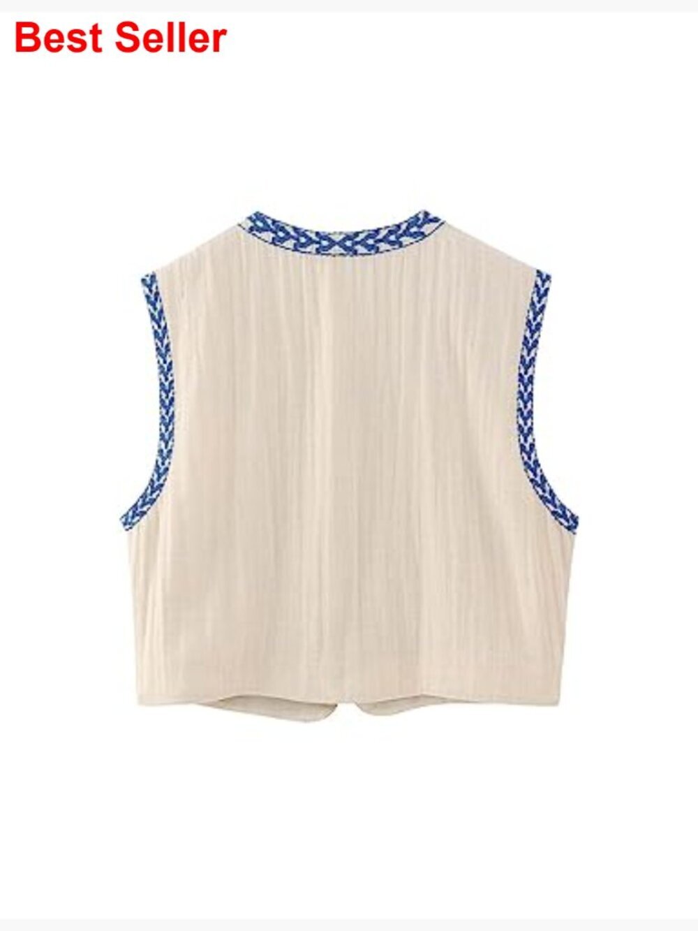 Vintage Floral Embroidery Vest Cotton Linen Sleeveless Open Front Waistcoat - Picture 2 of 6